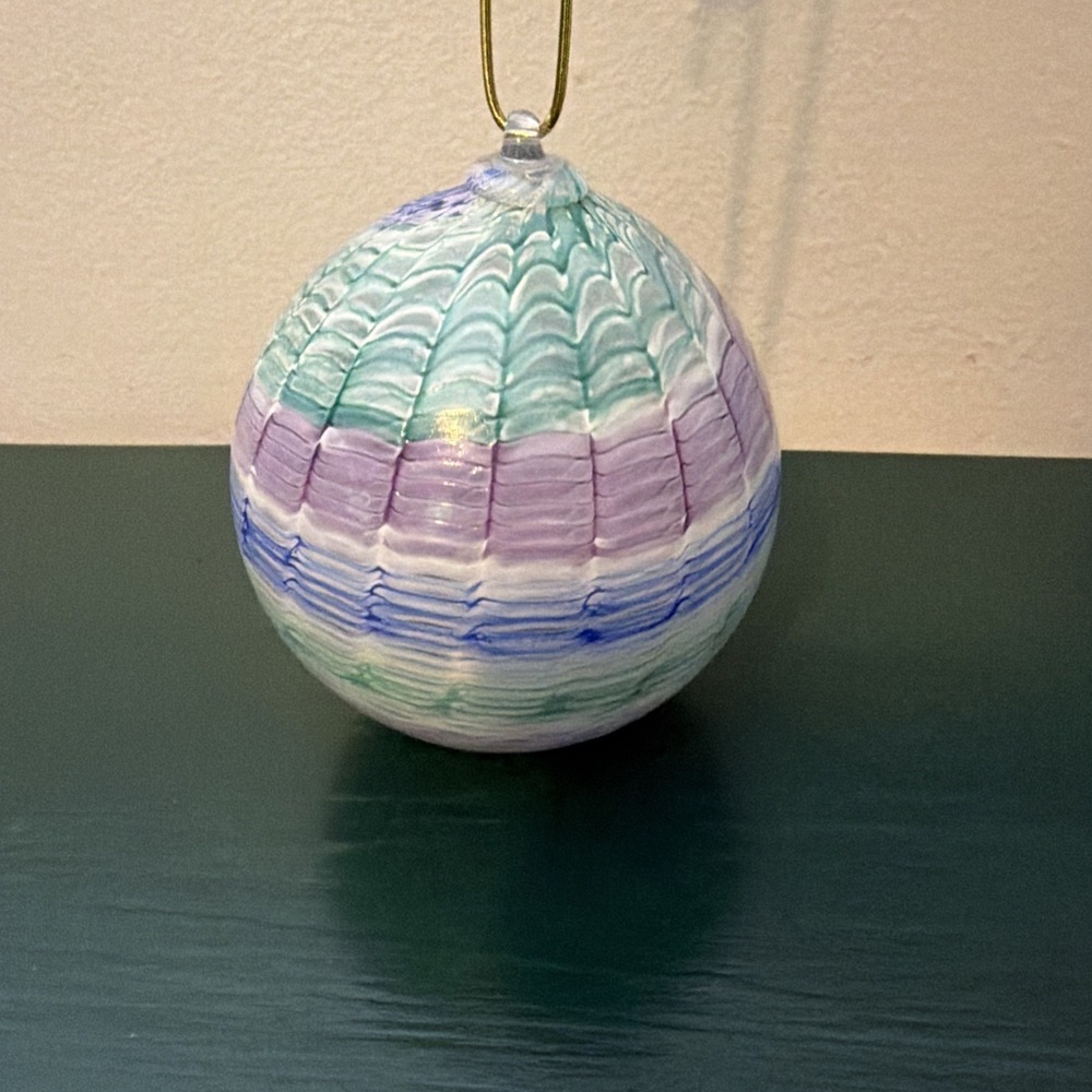 Handblown Glass Ornament Window‎ Orb Hand painted Pastels Signed